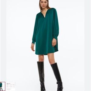 Green satin slip on dress long sleeves